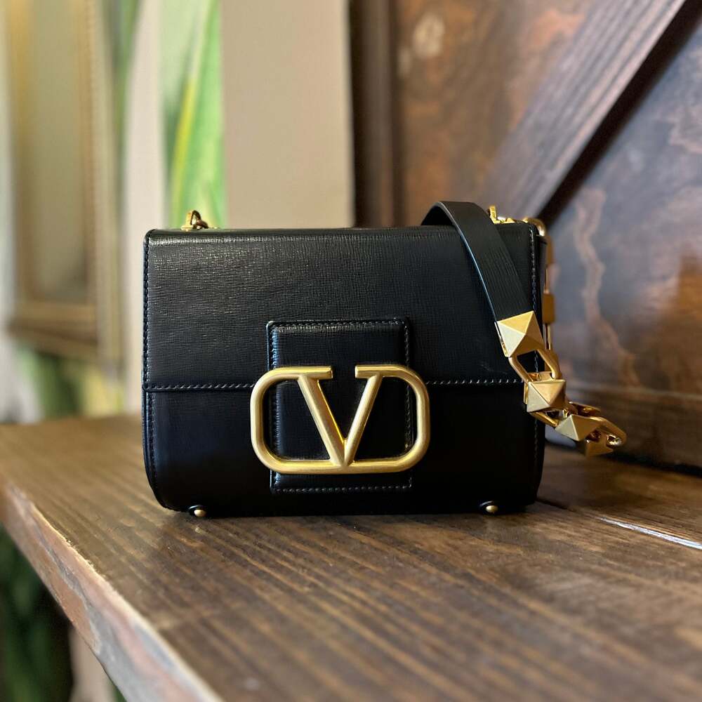 VALENTINO Stud Sign Small Black Leather Crossbody